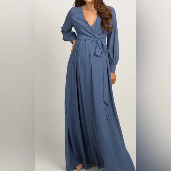 Pinkblush | Dresses | Blue Chiffon Maternity Dress | Poshmark